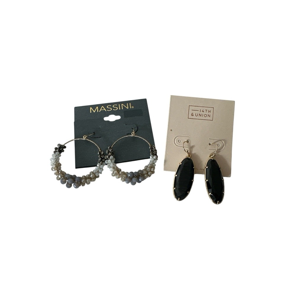 14TH & UNION & MASSINI Earring Bundle Of‎ 2 JEWELRY MULTI Black New